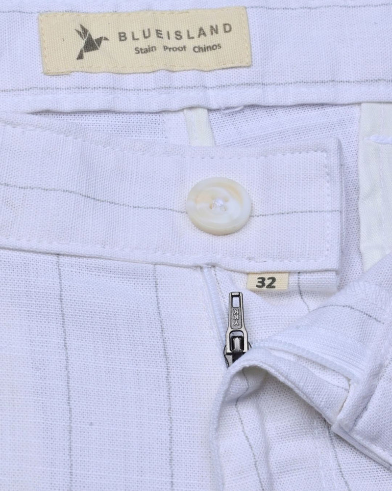 White Vertical Stripes - 2 way stretch - COTTON PANT