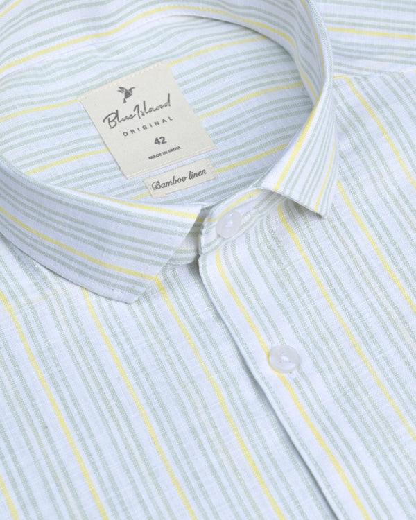 Green and Yellow double colour Stripes -Full-Bamboo Linen