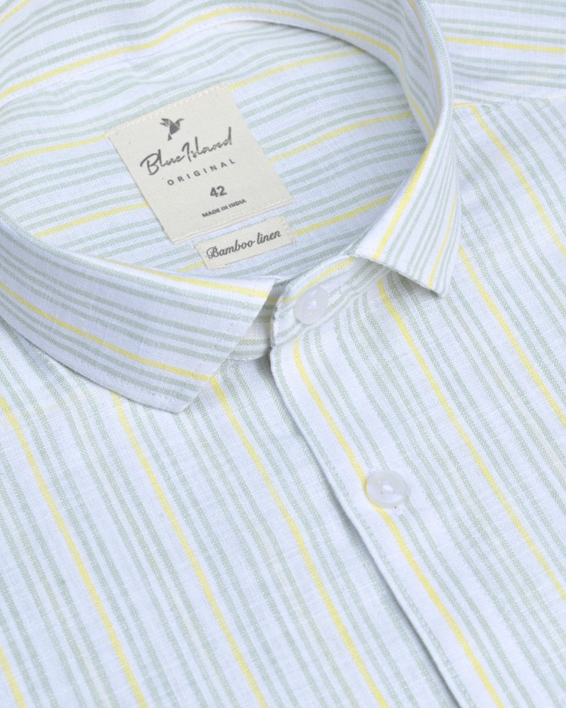 Green and Yellow double colour Stripes -Full-Bamboo Linen