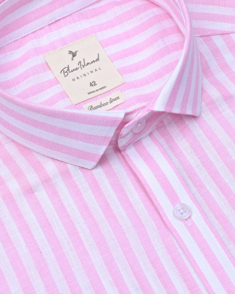 Rose and White Bars -Full-Bamboo Linen