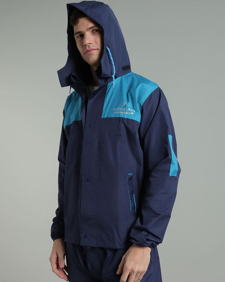 Navy with Blue Shoulder Panel - Rain Jacket with Pant