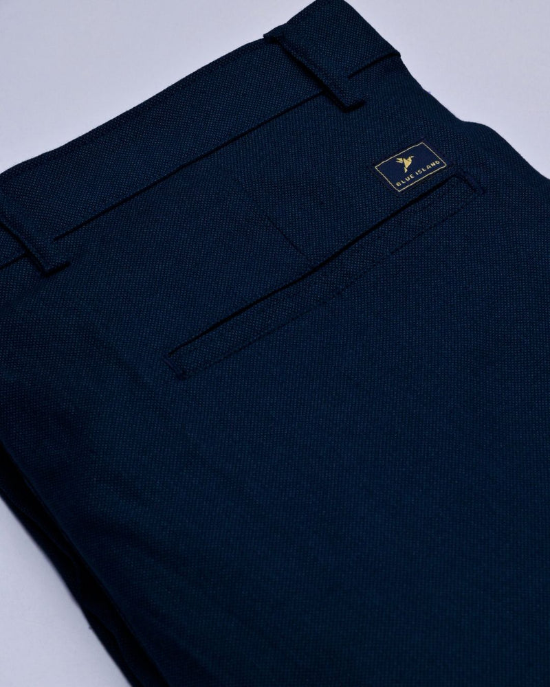 Navy Steel Printed - 2 way stretch - COTTON PANT