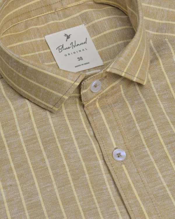 Wheat Brown and Yellow Stripes -Full-Bamboo Linen