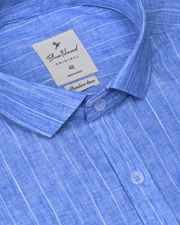 Marine Blue Stripes -Full-Bamboo Linen