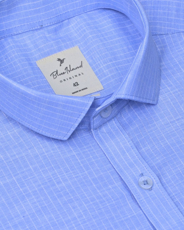 Cloudy Blue Mini Stripes -Full-Bamboo Linen