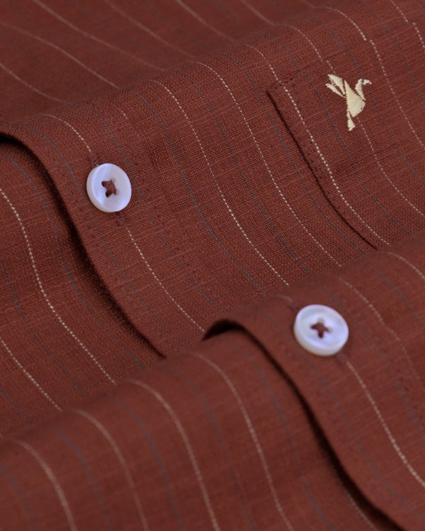 Brick Brown Double Stripes -Full-Bamboo Linen