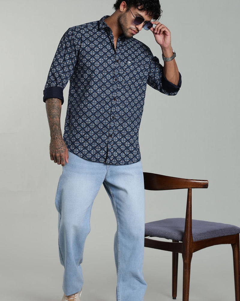 Navy Blossom Print-Full-Stain Proof
