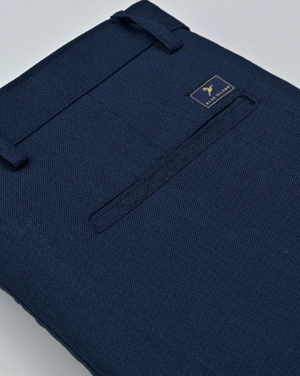 Navy Steel Printed - 2 way stretch - COTTON PANT