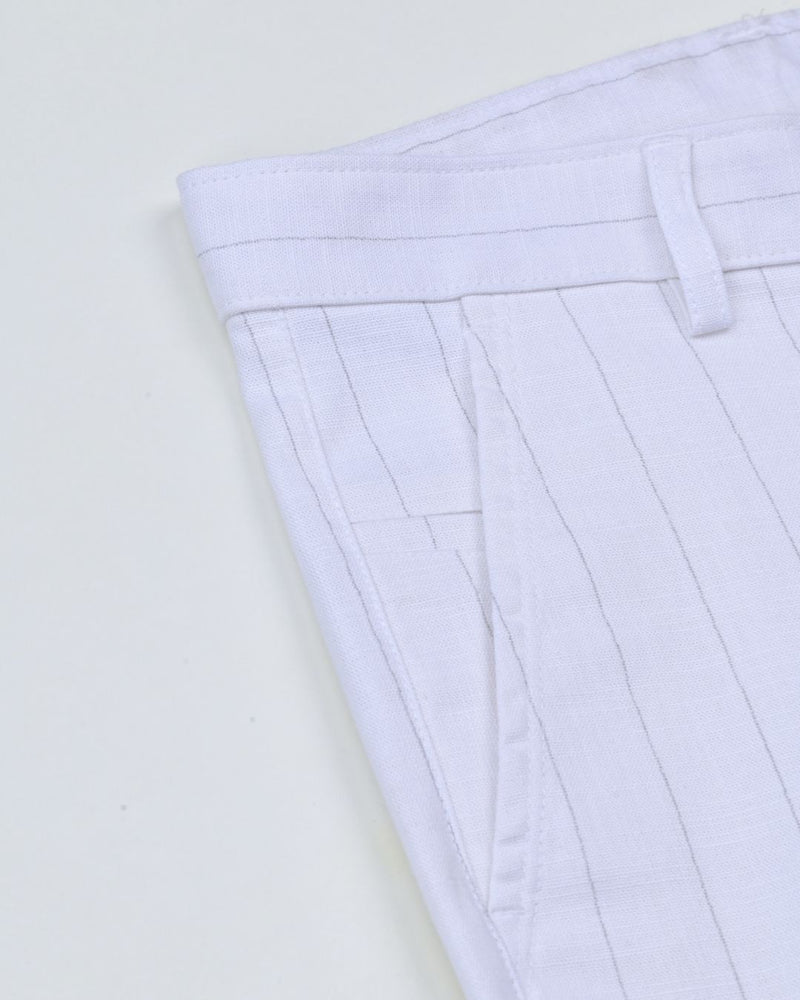 White Vertical Stripes - 2 way stretch - COTTON PANT