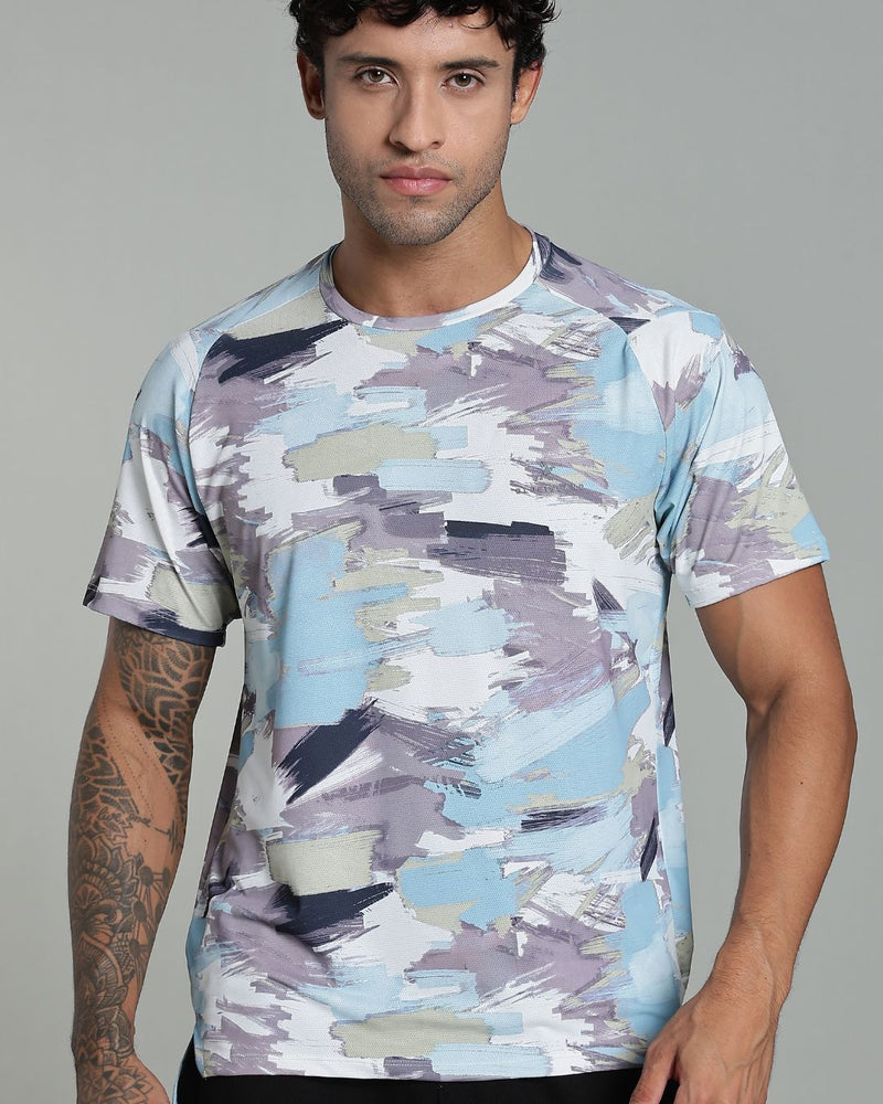 Camo Blue Splash - Active wear Round neck Tshirt