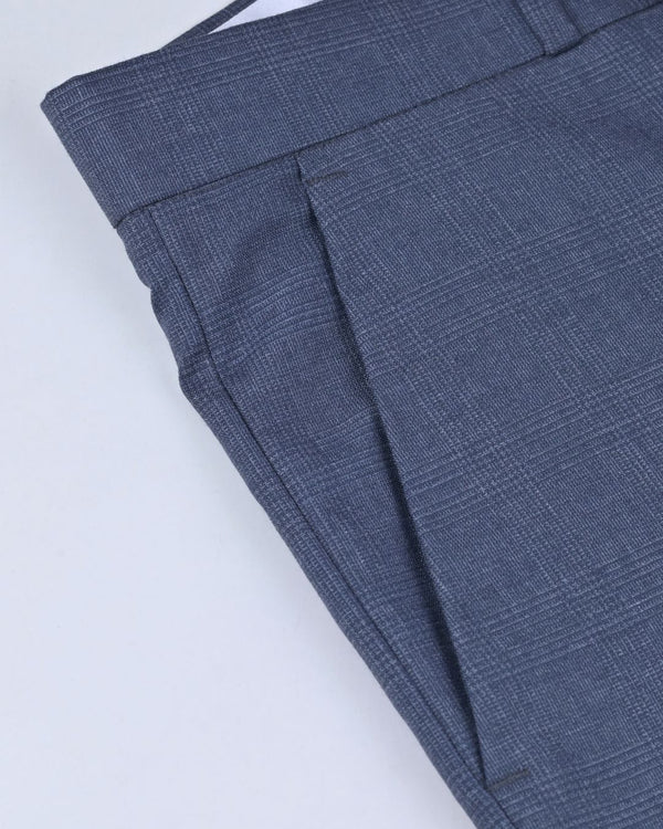 Steel Blue Cross Line Checked - Wrinkle free Formal Pant