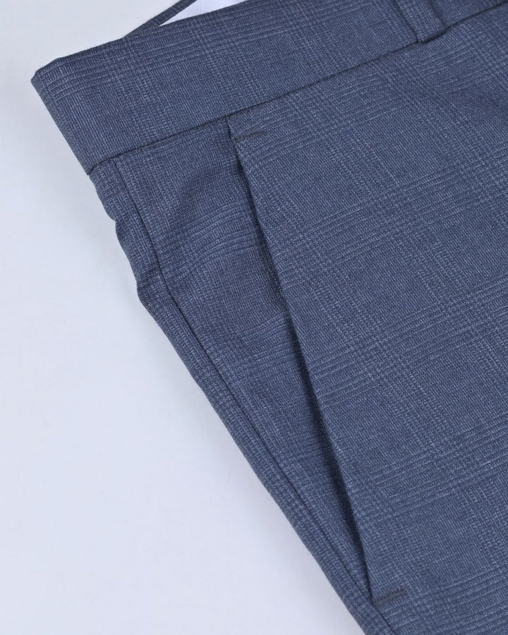 Steel Blue Cross Line Checked - Wrinkle free Formal Pant