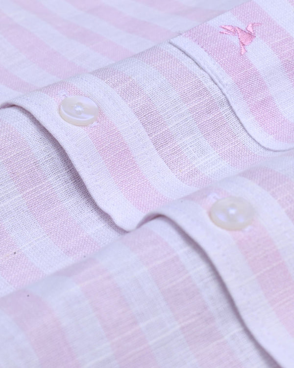 Petal Pink and White Stripes -Full-Bamboo Linen