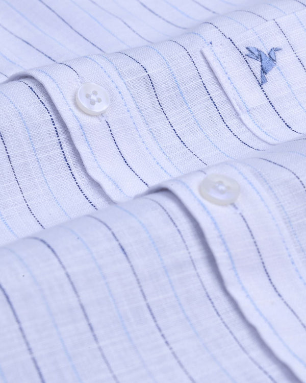 Multi Blue Line Stripes -Full-Bamboo Linen