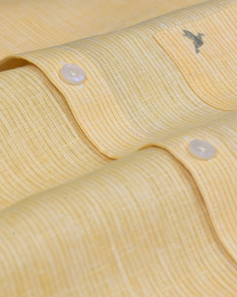Mango Yellow Small Stripes -Full-Bamboo Linen