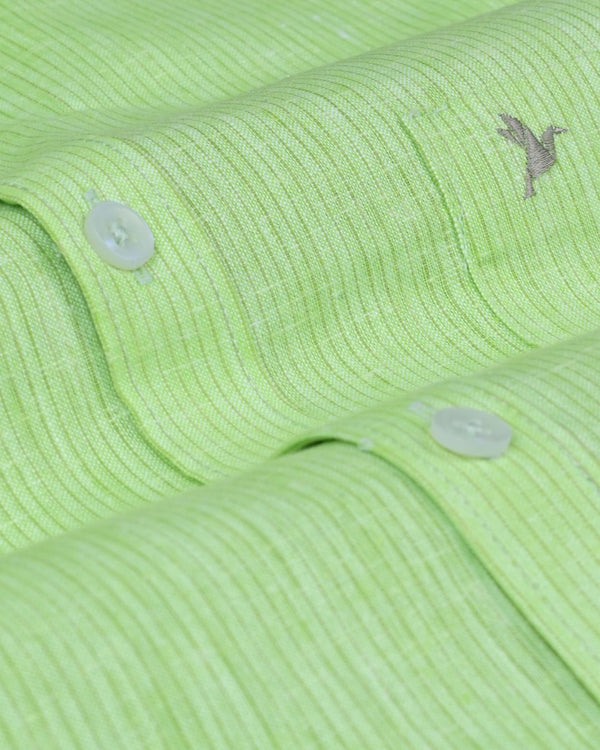 Parrot Green Small Stripes -Full-Bamboo Linen