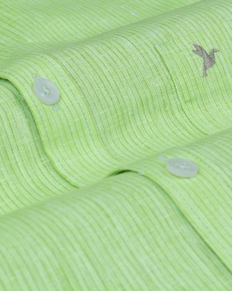 Parrot Green Small Stripes -Full-Bamboo Linen