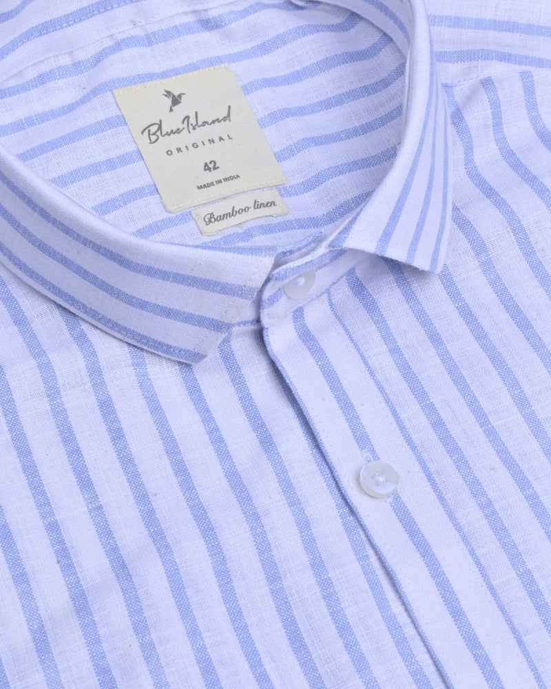 Cosmic Blue and White Stripes -Full-Bamboo Linen