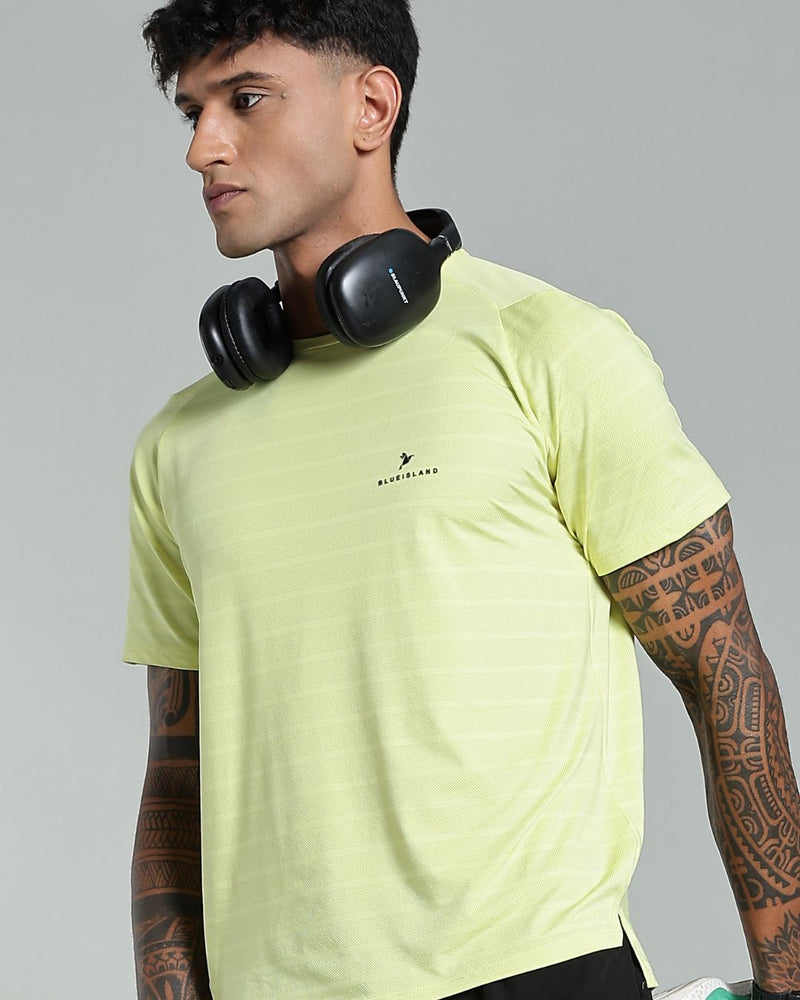 Yellow Horizontal Stripes - Active wear Round neck Tshirt