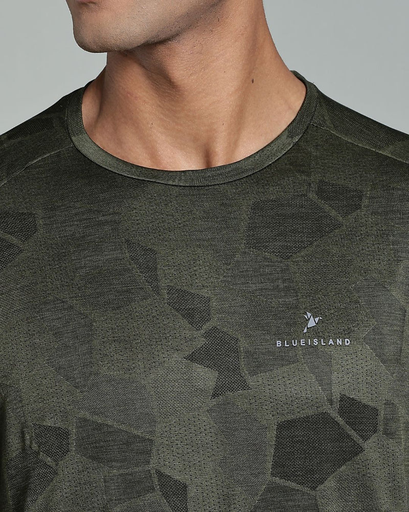 Dark Green Dotted - Active wear Round neck Tshirt