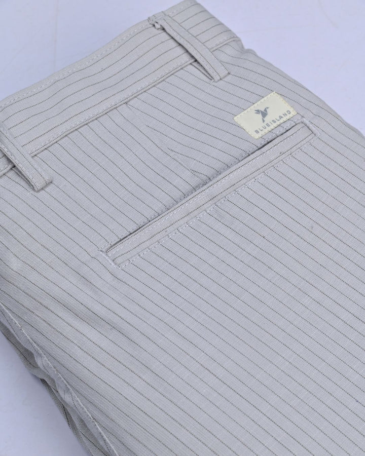 Ash Grey Dotted Lines - 2 way stretch - COTTON LINEN PANT