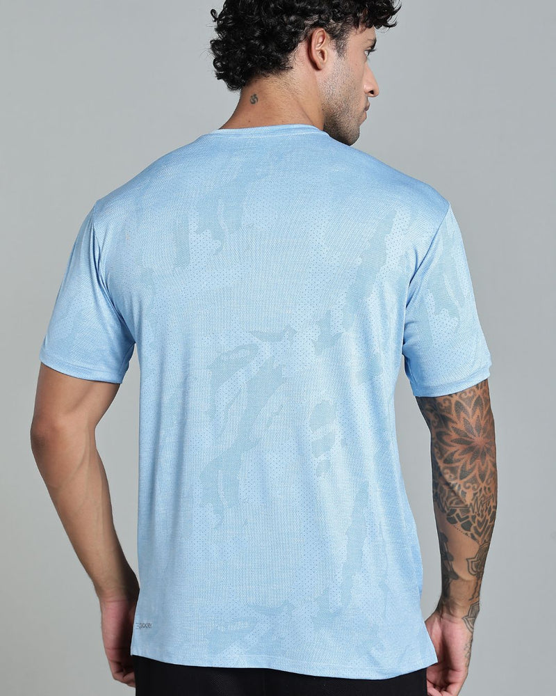 Sky Blue Dotted - Active wear Round neck Tshirt