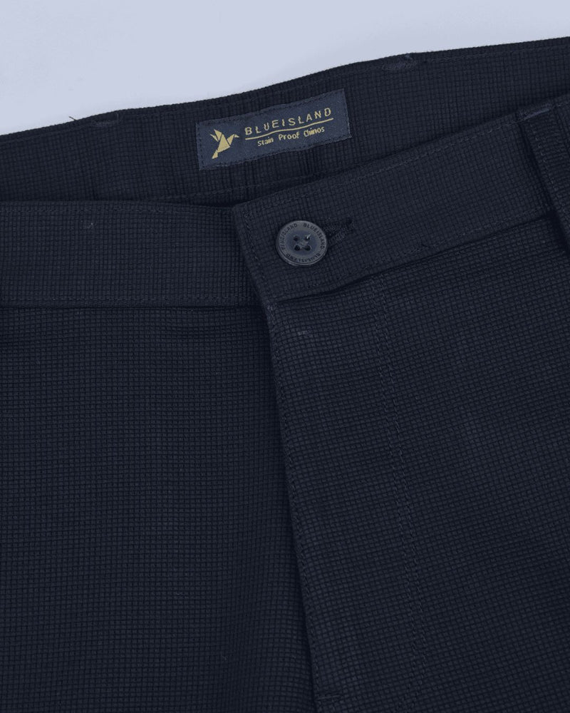 Navy Square Checked - 2 way stretch - COTTON PANT