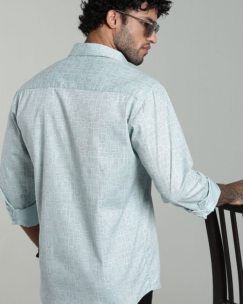 Mint Blue Tribal Print-Full-Stain Proof