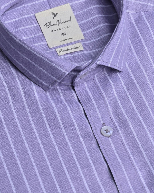 Violet and white Stripes -Full-Bamboo Linen