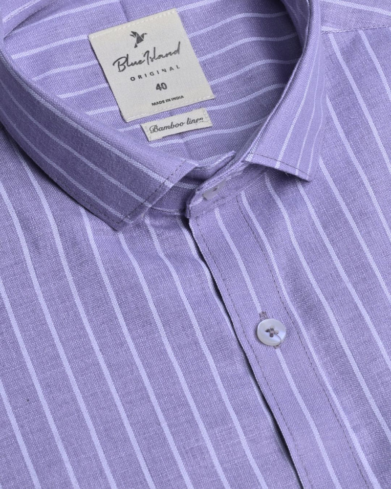 Violet and white Stripes -Full-Bamboo Linen