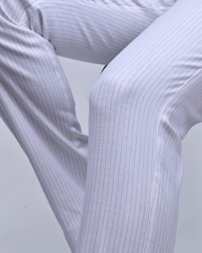 White Dotted Lines - 2 way stretch - COTTON LINEN PANT