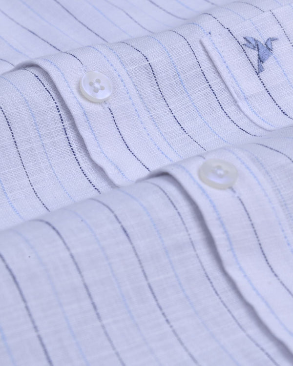 Multi Blue Line Stripes -Full-Bamboo Linen