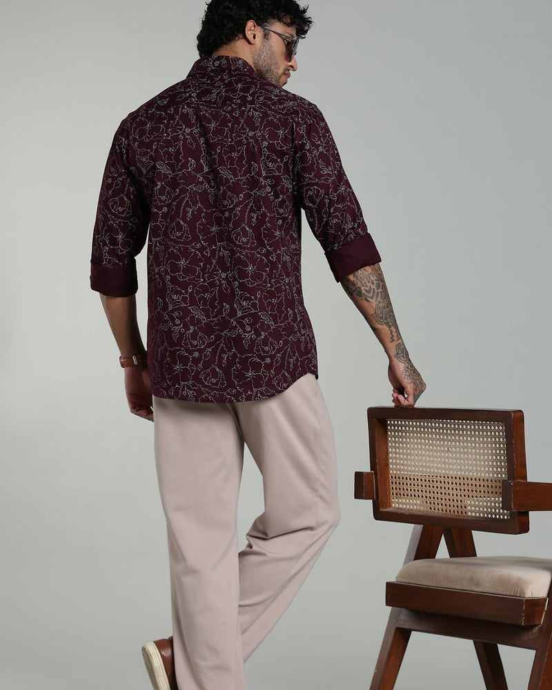 Dark Wine Flower Print-Full-Stain Proof
