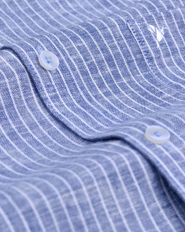 Mystic Blue and White Stripes -Full-Bamboo Linen