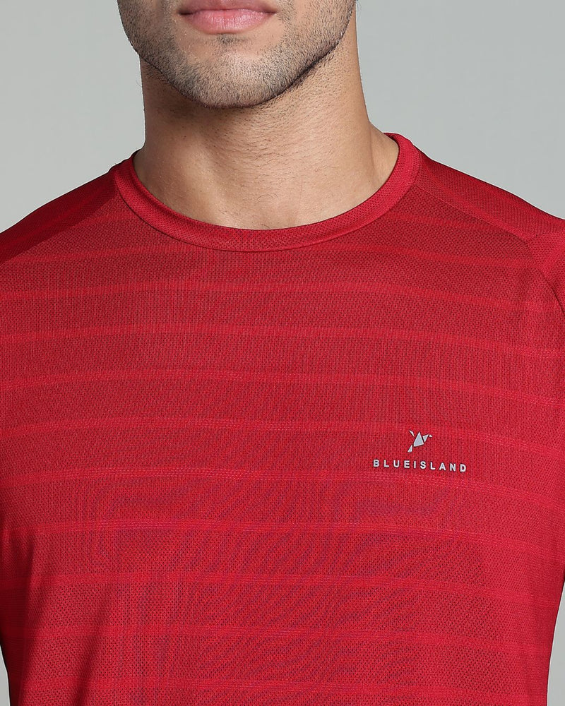 Dark Maroon Horizontal Stripes - Active wear Round neck Tshirt