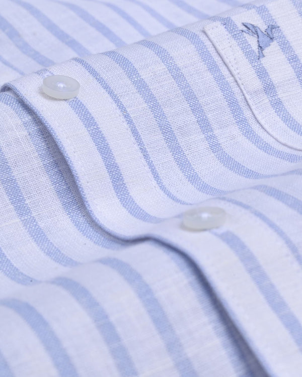 Cosmic Blue and White Stripes -Full-Bamboo Linen