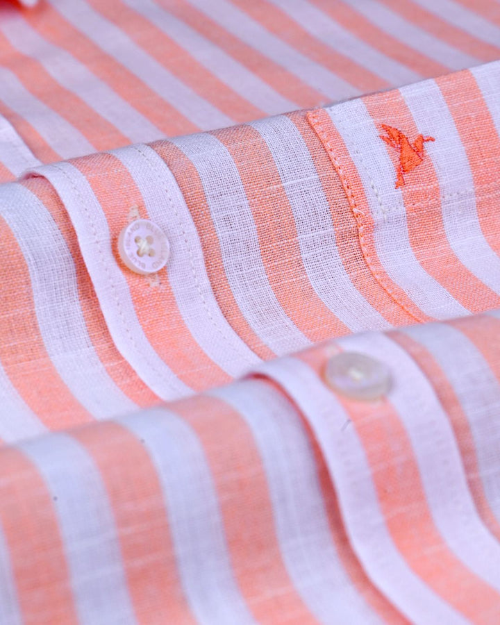 Fluorescent Orange & White Bars -Full-Bamboo Linen