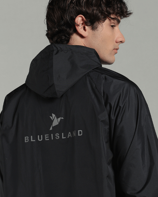 Black with Cream Border - Rain Jacket with Pant & Mobile Pouch