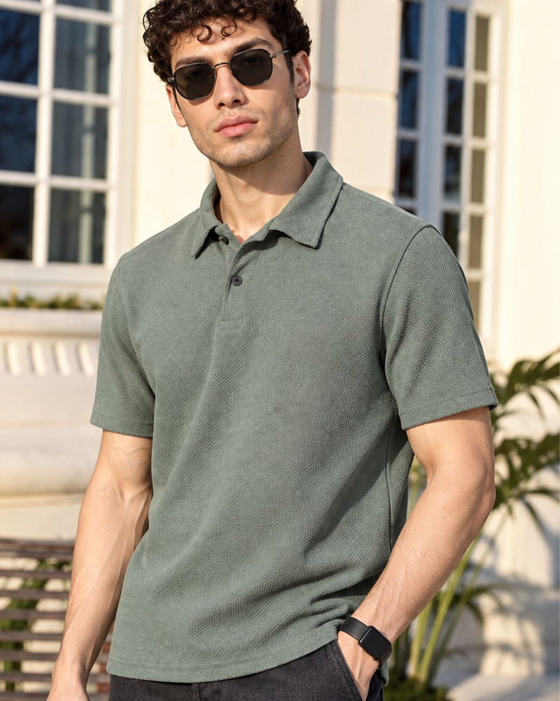 Sage Green Pop Textured - Polo Tshirt
