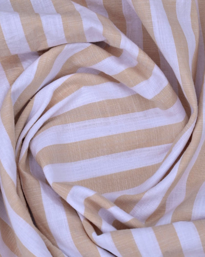 White & Orange Bold Stripes -Full-Cotton Linen Shirt
