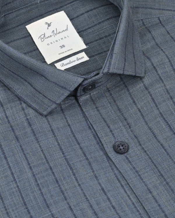 Dark Green Stripes -Full-Bamboo Linen