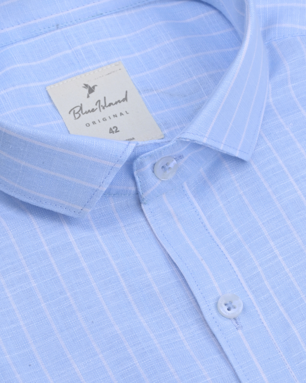 Ice Blue Stripes -Full-Bamboo Linen
