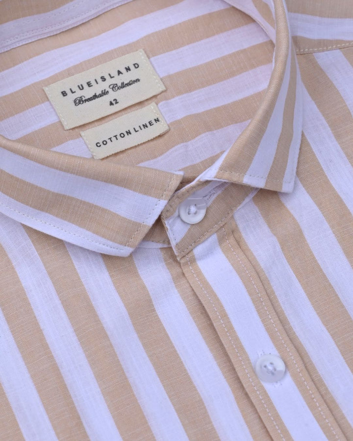 White & Orange Bold Stripes -Full-Cotton Linen Shirt