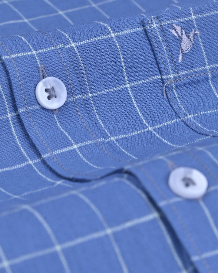 Dark Blue Box Checks -Full-Cotton Linen Shirt