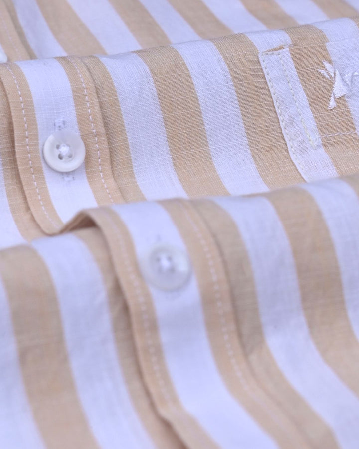 White & Orange Bold Stripes -Full-Cotton Linen Shirt