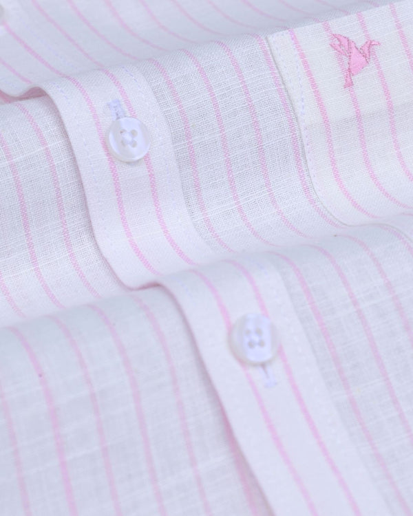 White & Pink Mini Stripes -Full-Bamboo Linen