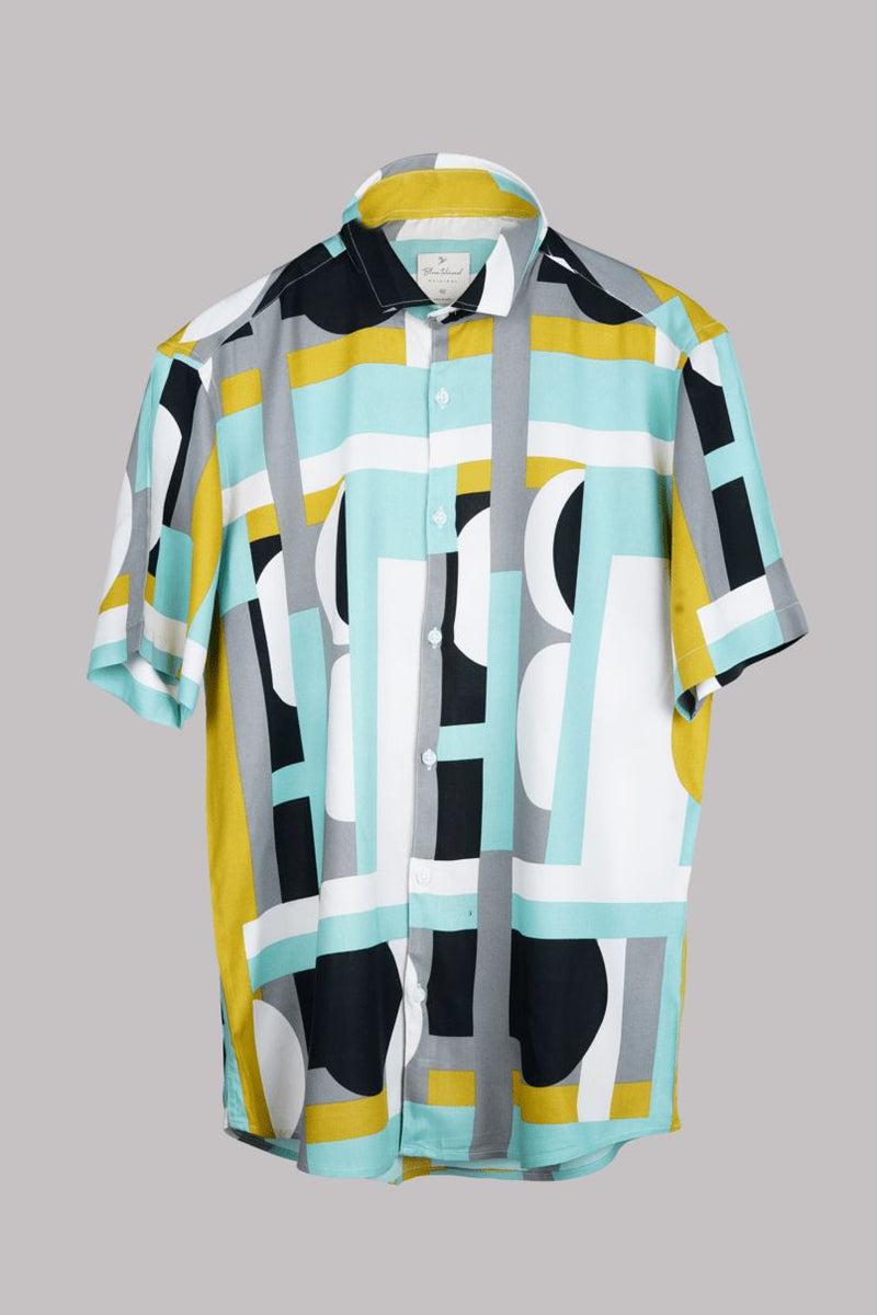 Aqua Marine Abstract Print - Half Sleeve - Airlite Shirt