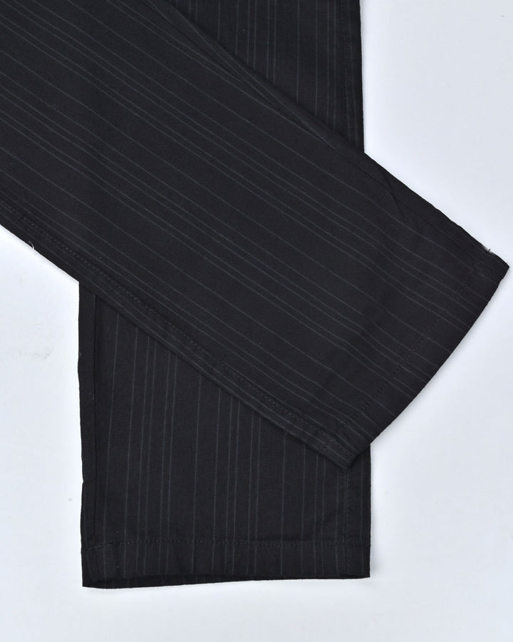 Black Double Lines - 2 way stretch - COTTON LINEN PANT