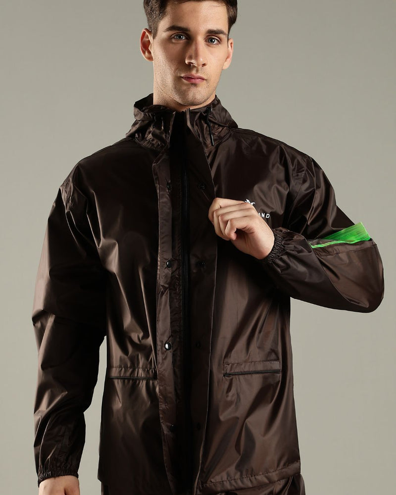 Teak Brown - Rain Jacket with Mobile Pouch