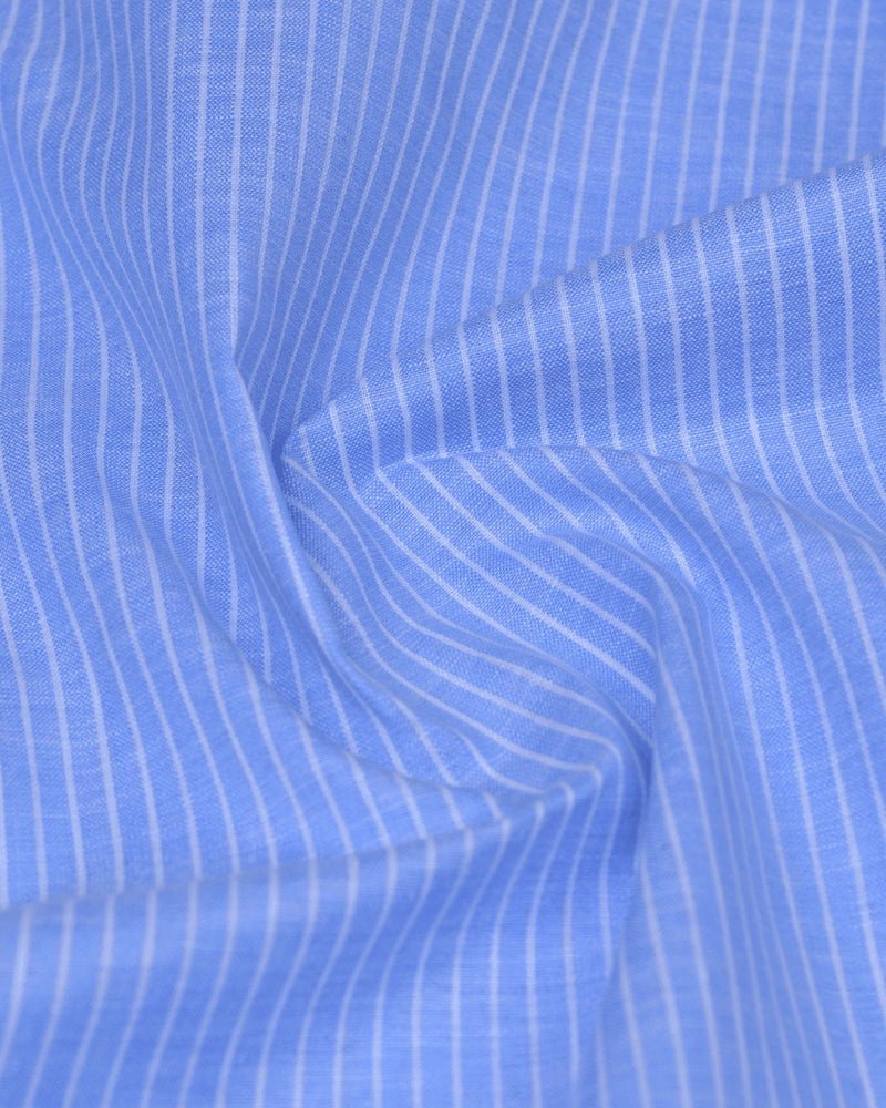 Blue & White Mini Stripes -Full-Bamboo Linen